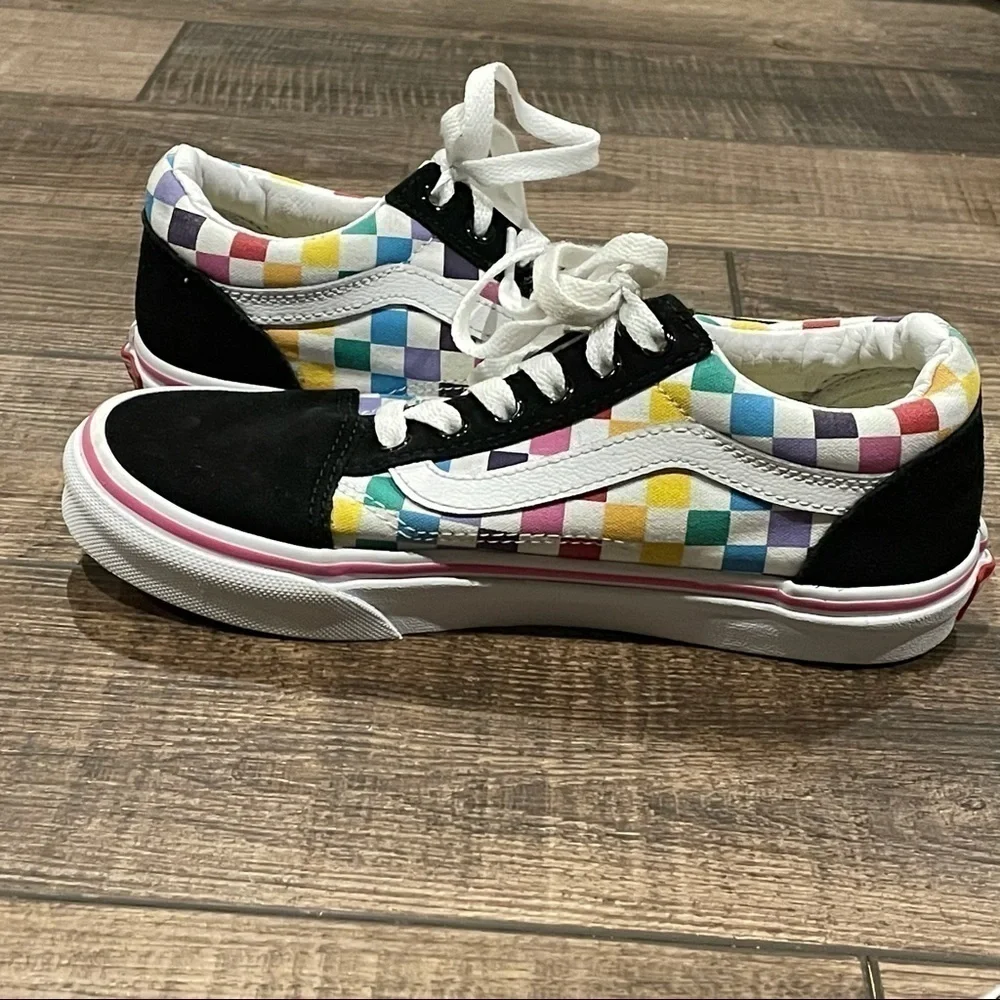 VANS Old Skool Rainbow Checkerboard Skate Shoes Youth Size 3 Unisex